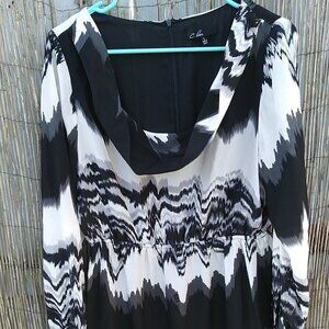 C. Luce Black & White Scoop Neck Long Sleeve Women's Dress - L